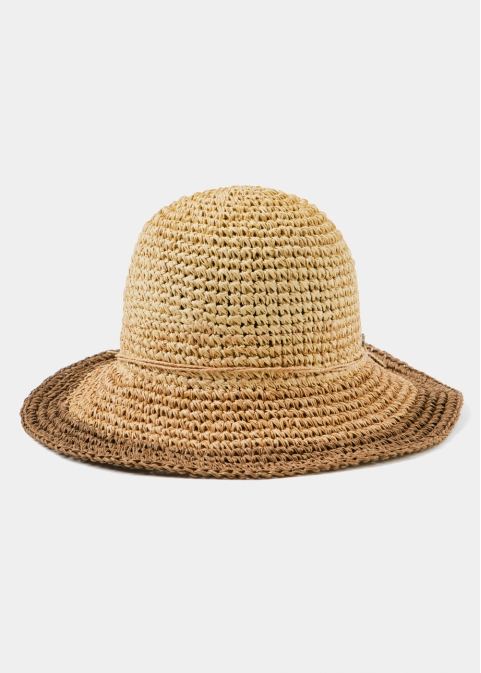 Brown Bucket Style Straw Hat