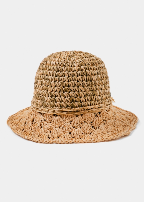 Green & Brown Bucket Style Straw Hat