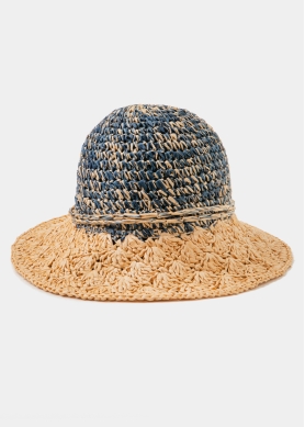 Blue & Brown Bucket Style Straw Hat