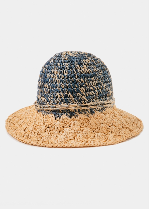 Blue & Brown Bucket Style Straw Hat