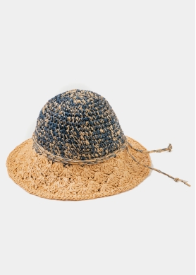 Blue & Brown Bucket Style Straw Hat