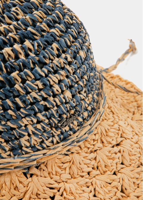 Blue & Brown Bucket Style Straw Hat