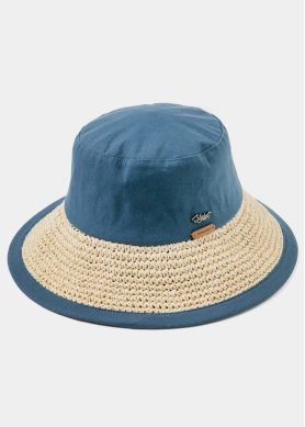 Navy Blue Bucket Cotton & Straw Hat 