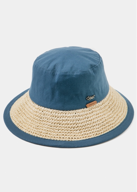 Navy Blue Bucket Cotton & Straw Hat 