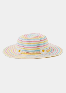 Girls Multicolour Straw Hat w/ Flower Details