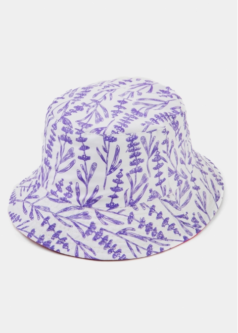 Double-Faced Bucket Hat Lavender Pattern & Fuchsia