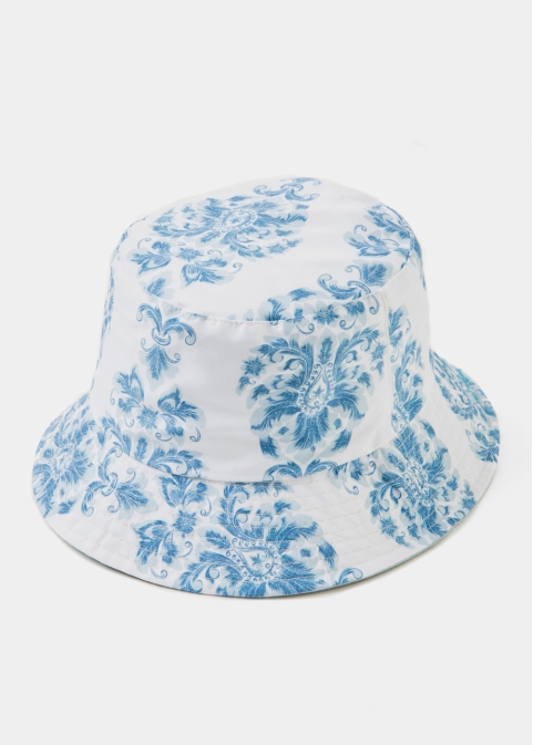 Double-Faced Bucket Hat Floral Baroque Pattern & Grey-Green