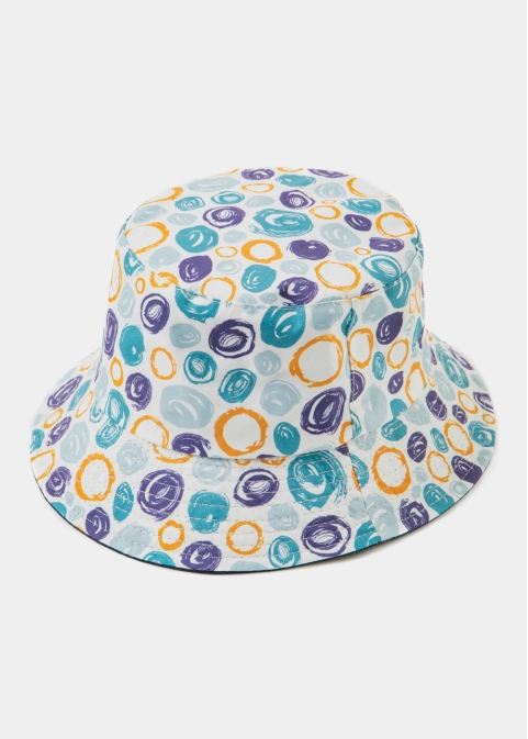 Double-Faced Bucket Hat Circles Pattern & Navy Blue