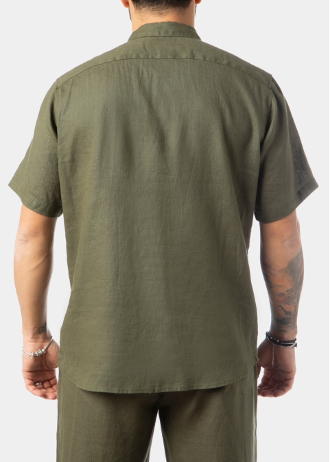 100% Linen Khaki Classic Shirt w/ Short Sleeves