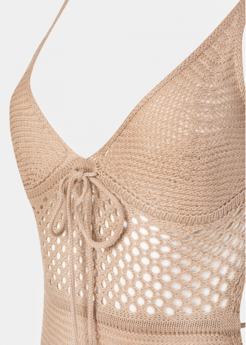 Beige Knitted Beachwear w/ Side Tears