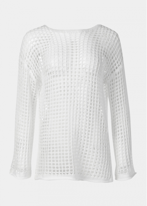 White Knitted Beachwear w/ Long Sleeves