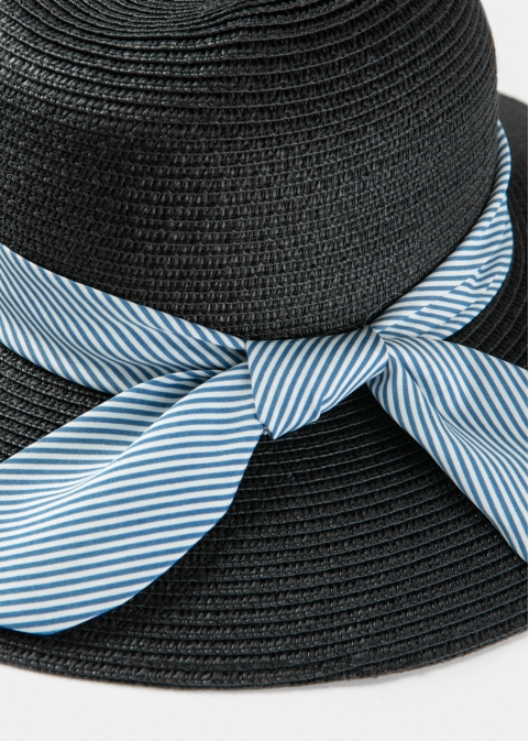Black Straw Hat w/ mariner ribbon