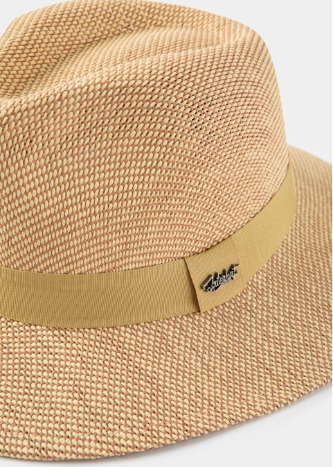 Brown Panama Style Hat w/ Olive Strap