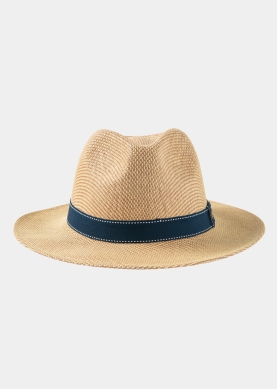 Brown Panama Style Hat w/ Navy Strap