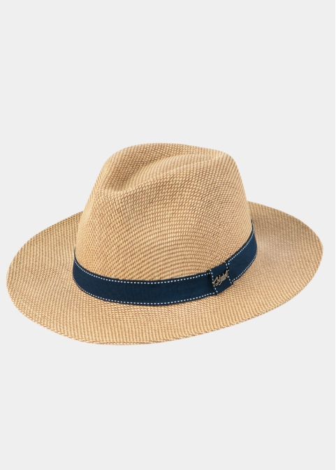 Brown Panama Style Hat w/ Navy Strap