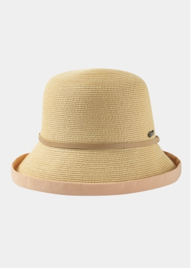 Beige Straw Hat w/ Cotton Lining & Leather Detail
