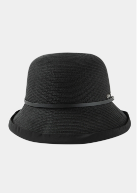 Black Straw Hat w/ Cotton Lining & Leather Detail