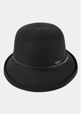 Black Straw Hat w/ Cotton Lining & Leather Detail
