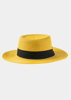 Mustard Boater Hat w/ Black Ribbon