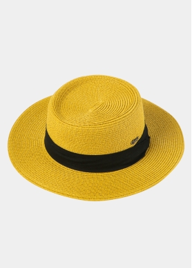 Mustard Boater Hat w/ Black Ribbon