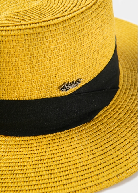 Mustard Boater Hat w/ Black Ribbon