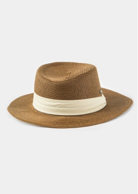 Brown Boater Hat w/ Ecru Ribbon