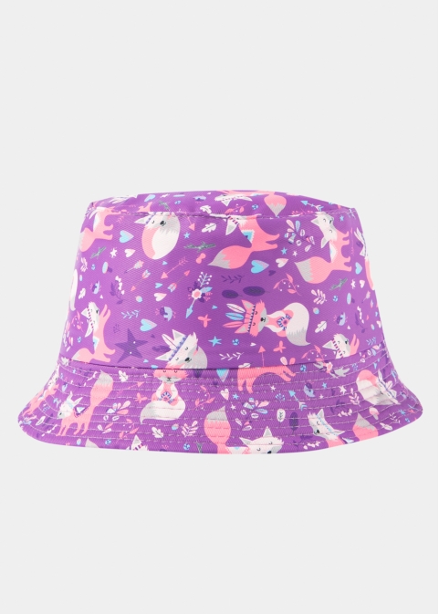 Kids Bucket Hat Double Face w/ Fox Pattern Purple