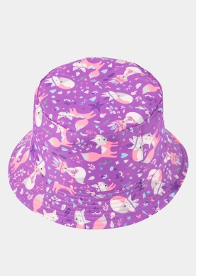 Kids Bucket Hat Double Face w/ Fox Pattern Purple
