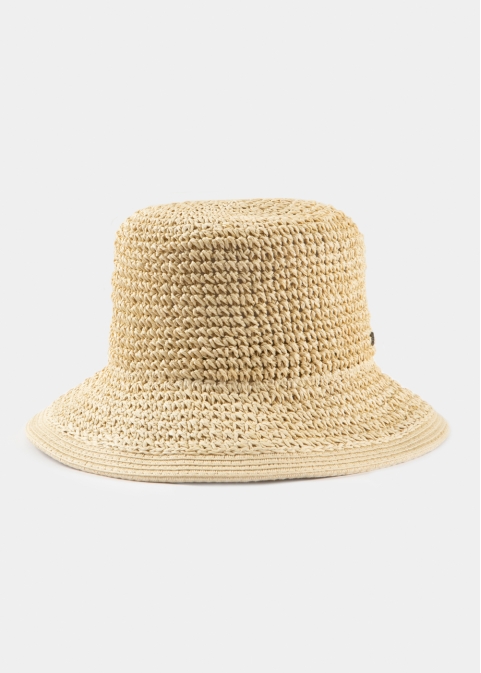 Beige Bucket Style Ball Straw Hat