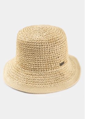 Beige Bucket Style Ball Straw Hat