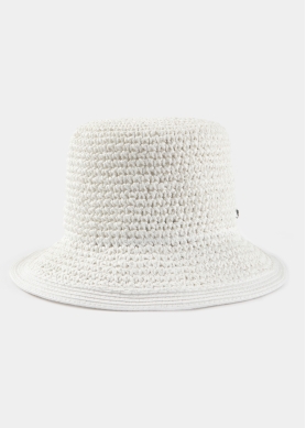 White Bucket Style Ball Straw Hat