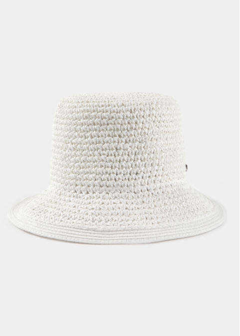 White Bucket Style Ball Straw Hat