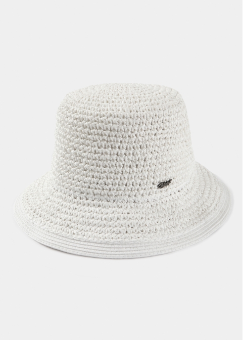 White Bucket Style Ball Straw Hat