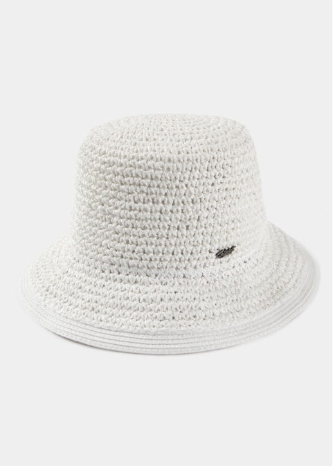White Bucket Style Ball Straw Hat