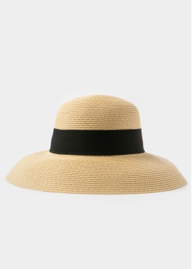 Beige Bell Straw Hat w/ Black Bow 