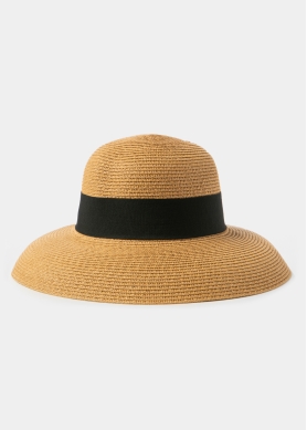 Brown Bell Straw Hat w/ Black Bow 