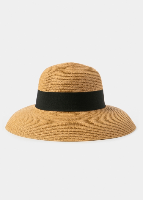 Brown Bell Straw Hat w/ Black Bow 