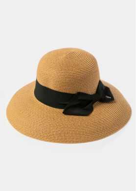Brown Bell Straw Hat w/ Black Bow 