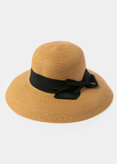 Brown Bell Straw Hat w/ Black Bow 