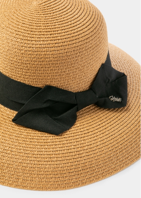 Brown Bell Straw Hat w/ Black Bow 