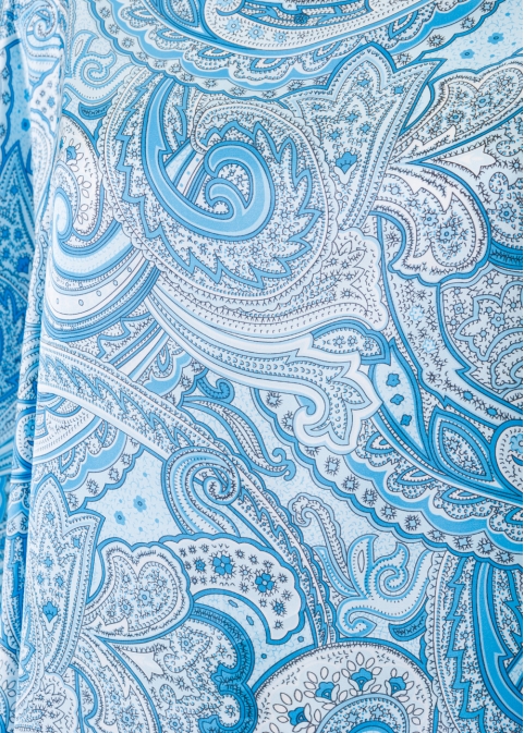 Butterfly Satin Dress w/ Blue Paisley