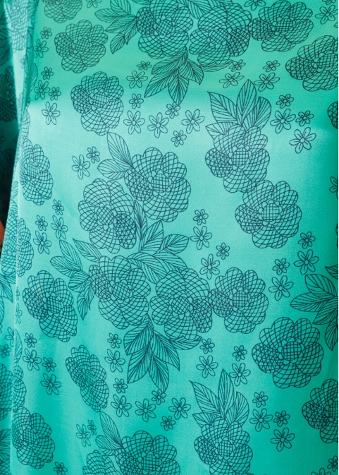 Butterfly Satin Dress w/ Flowers Pattern