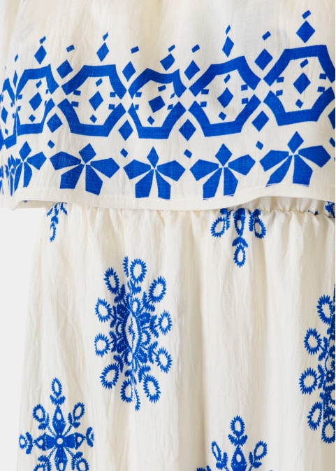 Ecru Maxi Dress w/ Blue Flowers