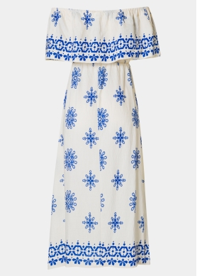 Ecru Maxi Dress w/ Blue Flowers