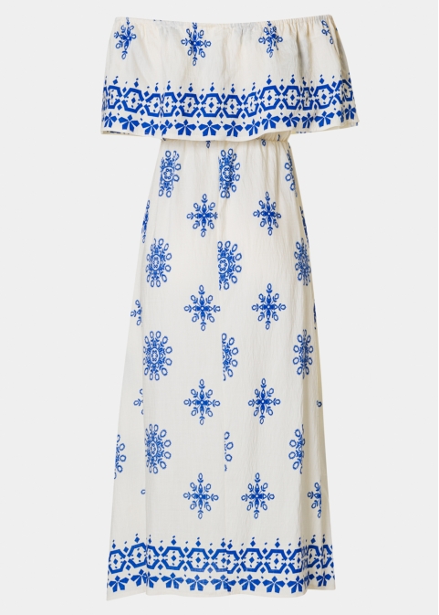 Ecru Maxi Dress w/ Blue Flowers