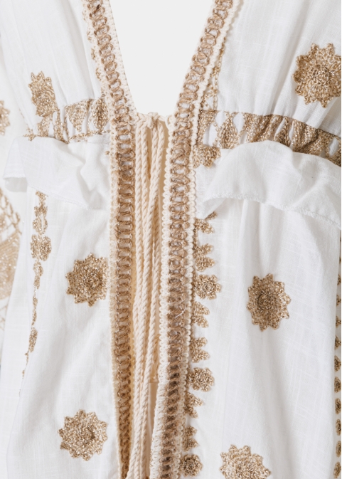 White & Gold Kimono w/ Embroidered Details
