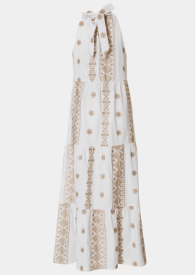 White & Gold Halter Neck Maxi Dress