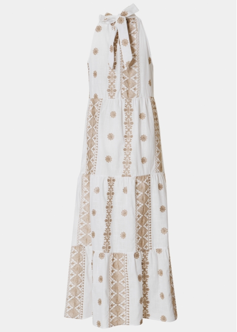 White & Gold Halter Neck Maxi Dress