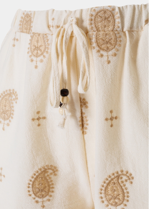 Beige Shorts w/ Embroidered Details