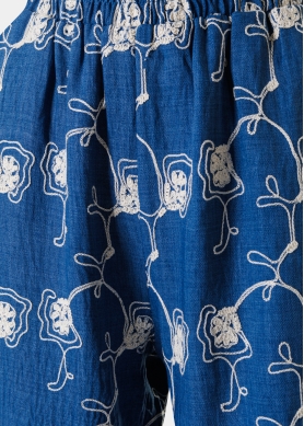 Blue Pants w/ Embroidered Anemones